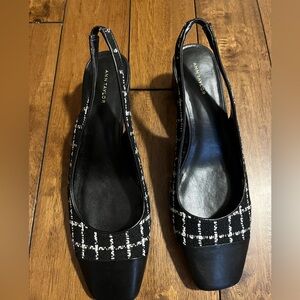 Sling back black leather and fabric Ann Taylor shoes
